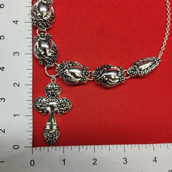 Icon Collection Silver Tone Cross Necklace & Earrings Set - Picture 10 of 12